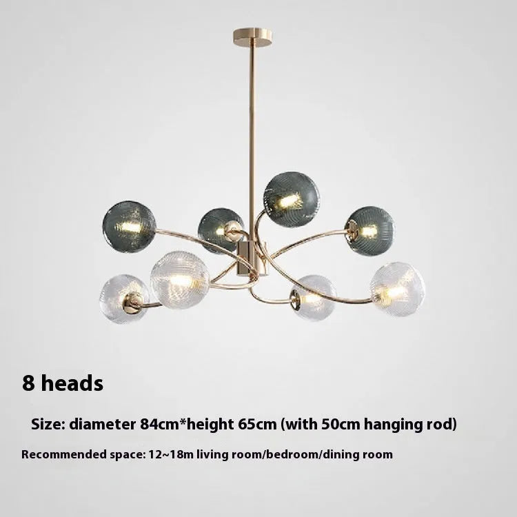 Modern Nordic living room chandelier with green clear lights in adjustable 84-120cm size