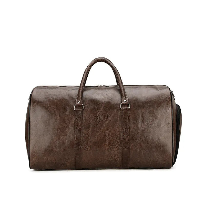 PU leather retro business travel luggage bag for men in black with large capacity