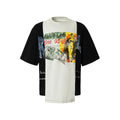 Black and white deconstruction print cotton blend t-shirt with loose streetwear fit