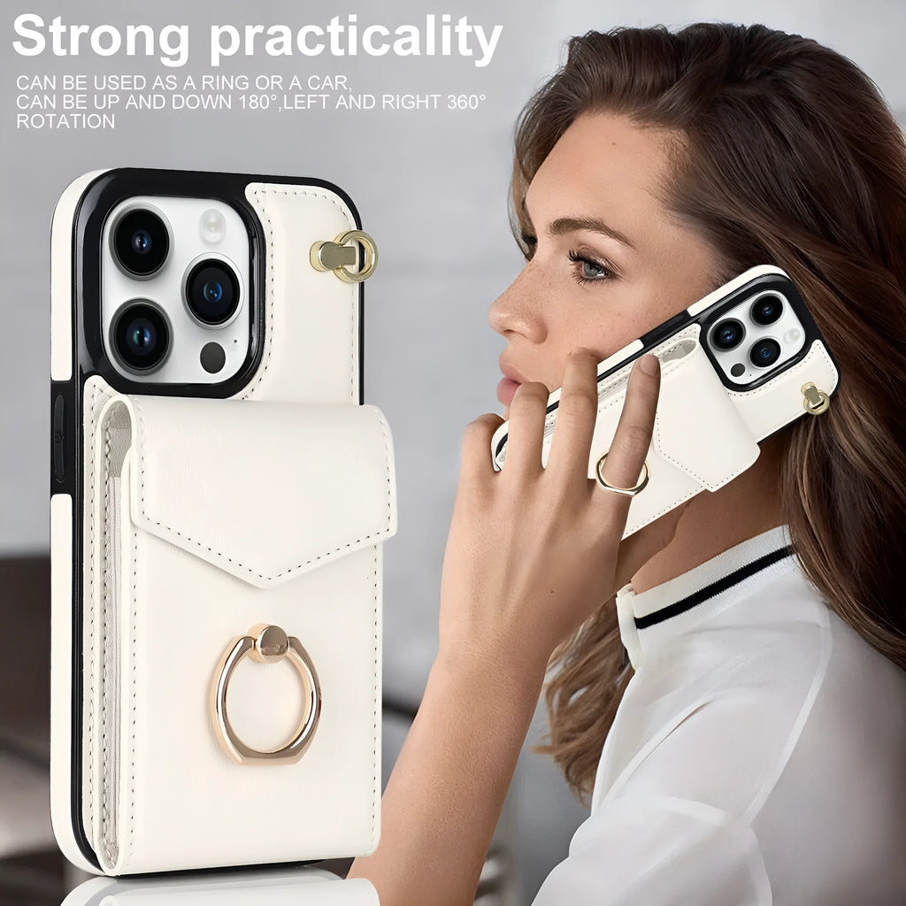 PU leather iPhone case with card slot and folding stand in black, mint green, milky white, red or rose gold