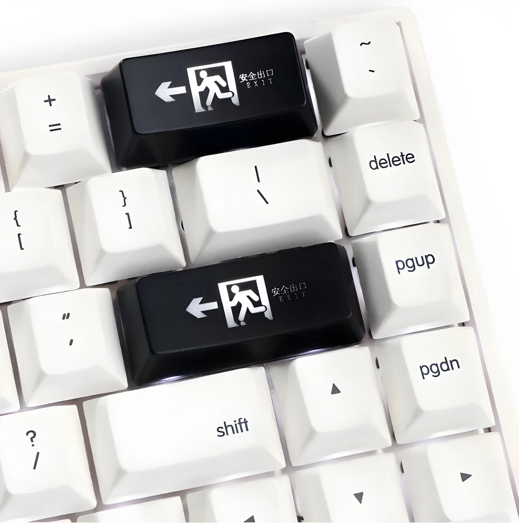 Safety evacuation exit transparent mechanical keyboard keycap with USB wired connection in black and red colour options