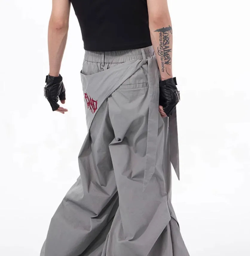 Korean style boys wide-leg summer pants in black or grey solid colours