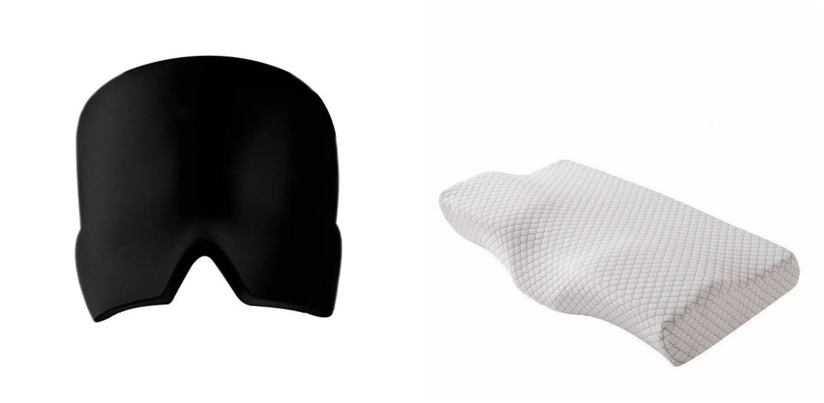 Black elastic ice gel headache relief eye mask shown on a mannequin head, adjustable for 42-66cm circumference.