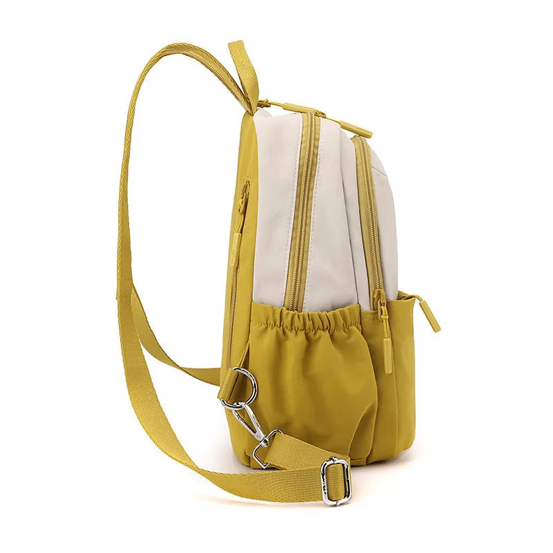 Women's contrast colour Oxford cloth backpack with soft construction, three-dimensional pocket and zipper changing bag