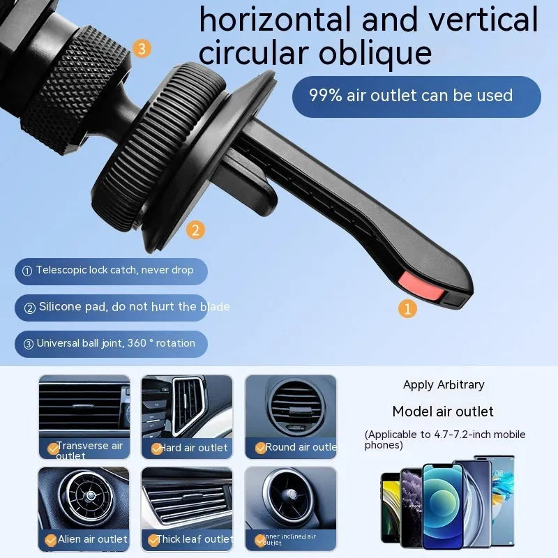 Aluminium alloy car mobile phone holder mounted on vehicle air vent in black finish