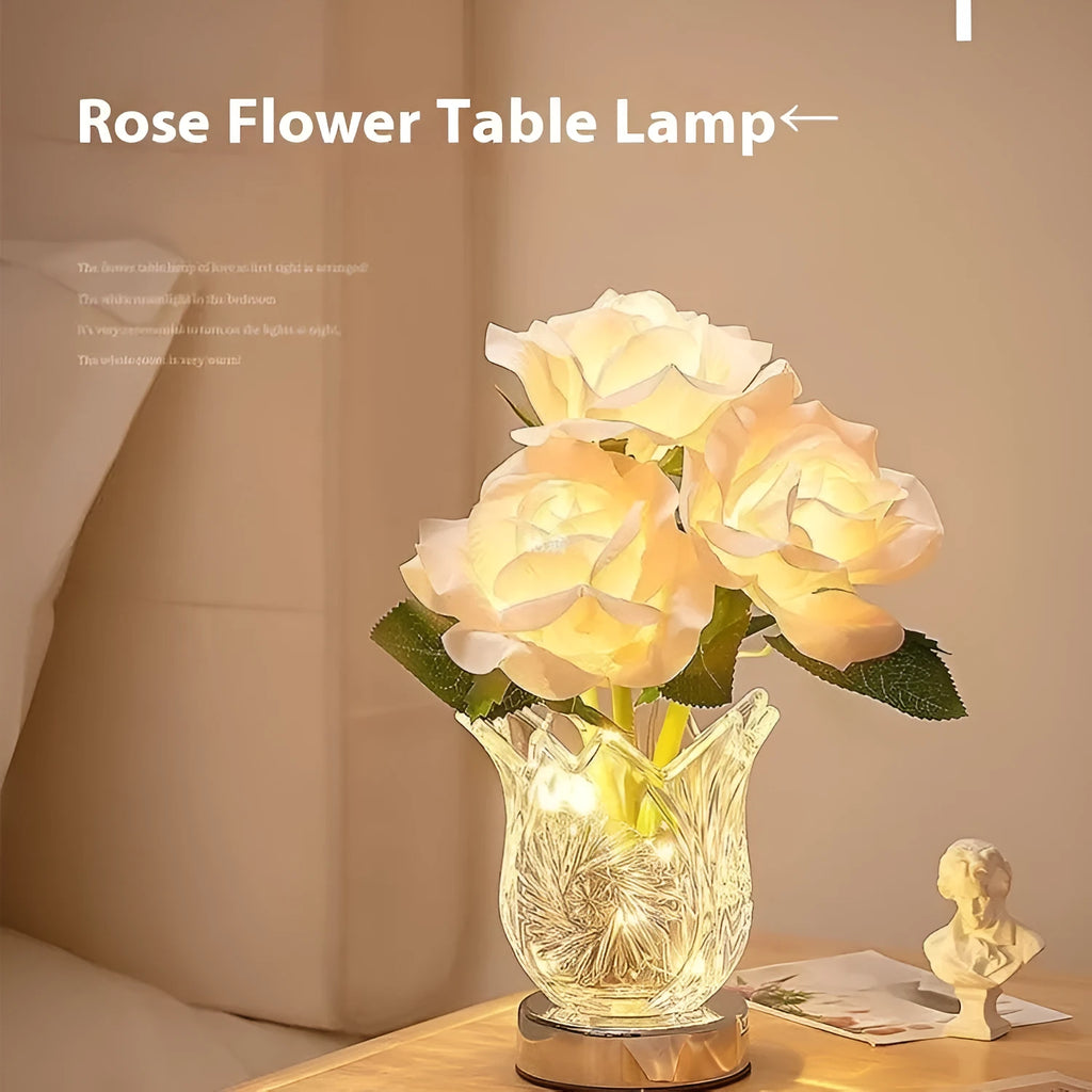 Crystal flowers design table lamp with touch dimming control and USB charging cable