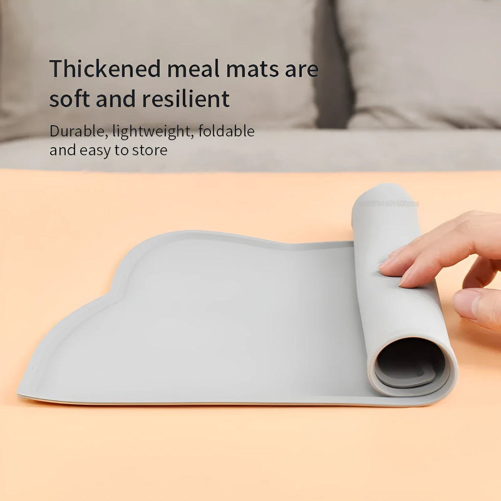 Cat head shaped silicone pet feeding mat in blue colour measuring 44x24cm