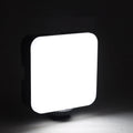 LED mini square outdoor pocket light tripod with rotatable flash head showing 7.3cm compact dimensions