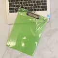 A4 transparent writing board pad with metal clip showing document display and writing surface