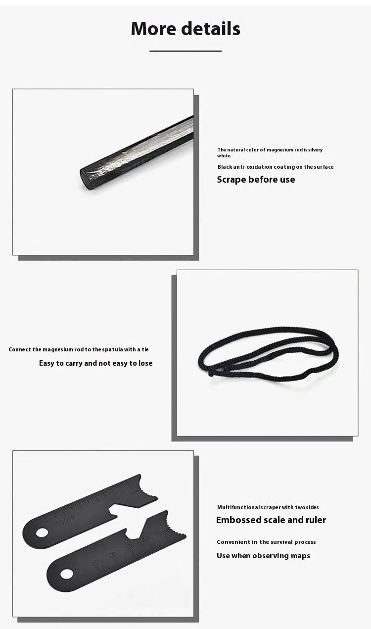 Black outdoor multifunctional flint with stainless steel scraper and magnesium rod 13cm length