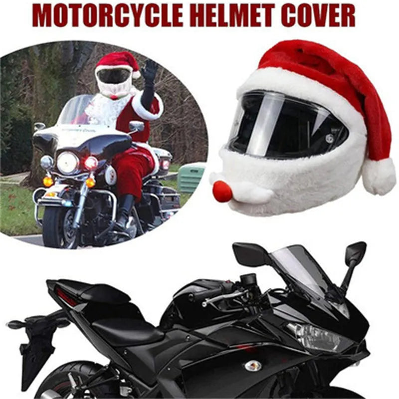 Santa Claus motorcycle helmet cloth cover in red and white, 22x25x4 cm