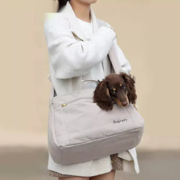 Crossbody bag for small breed dogs in off-white or grey, one size fits all and recommended up to 10 jin