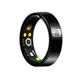 Black ceramic smart ring for heart rate, blood oxygen, and sleep monitoring on a finger