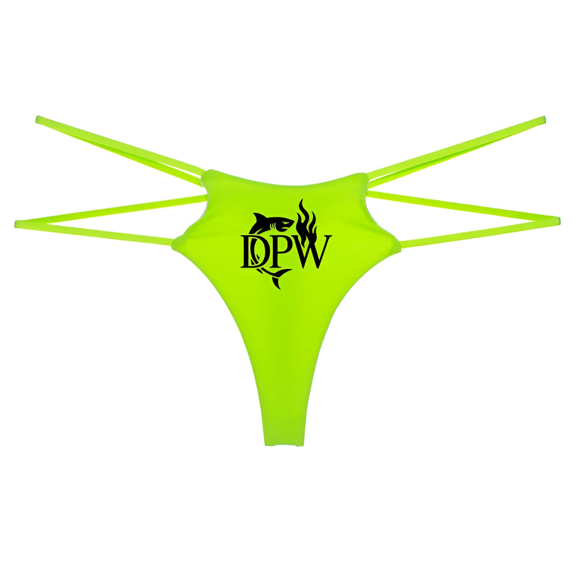 Double-layer thin strap T-back seamless women's underwear in fluorescent green, low waist, knitted polyester fibre