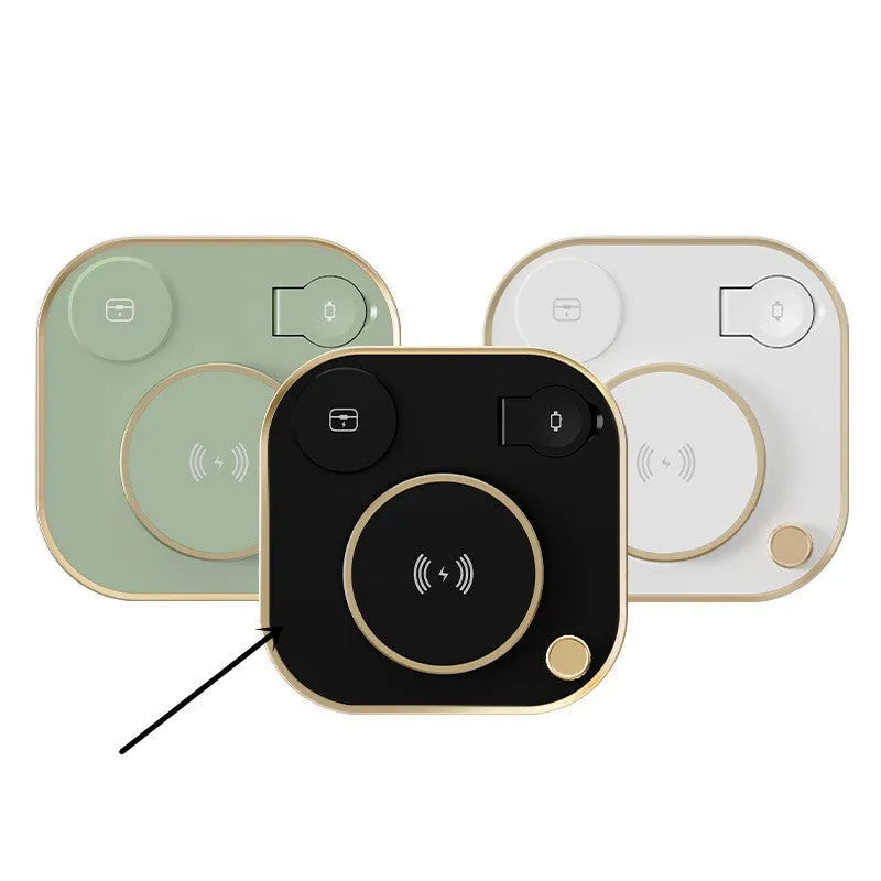 Wireless magnetic charging station with integrated desk lamp in black, green or white colours