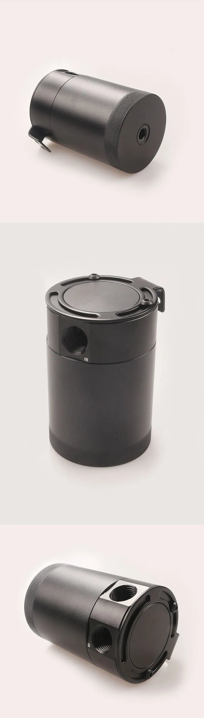 Black and silver aluminium automotive oil pot with two-hole breathable design for workshop use