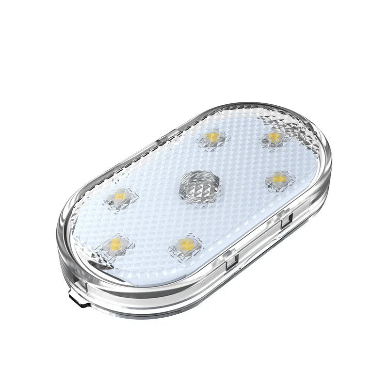 Touch-sensitive USB car atmosphere lamp with six highlight LED beads, ice blue blue white pink options, and Velcro mount