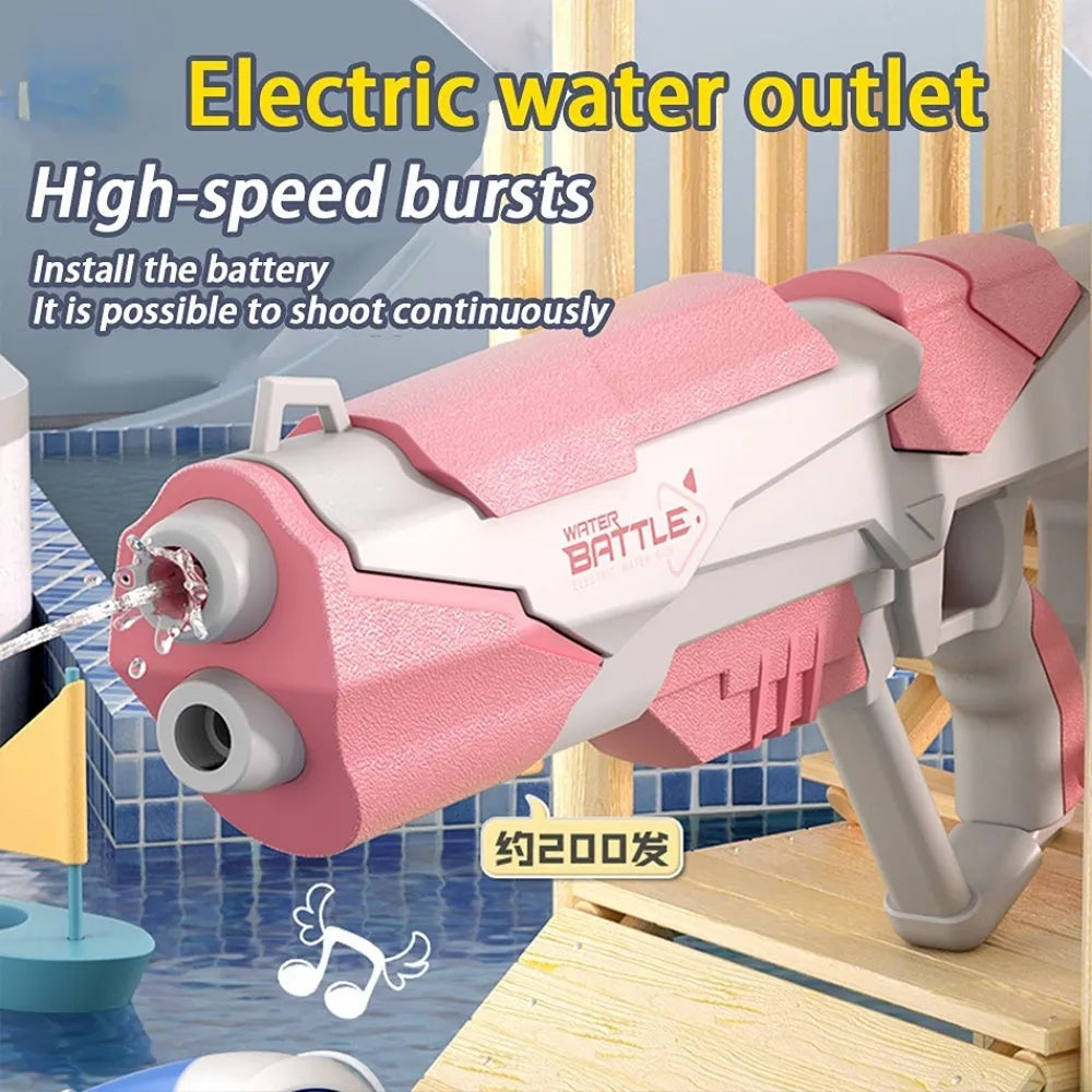 Blue electric water gun with USB charging port and automatic water absorption system