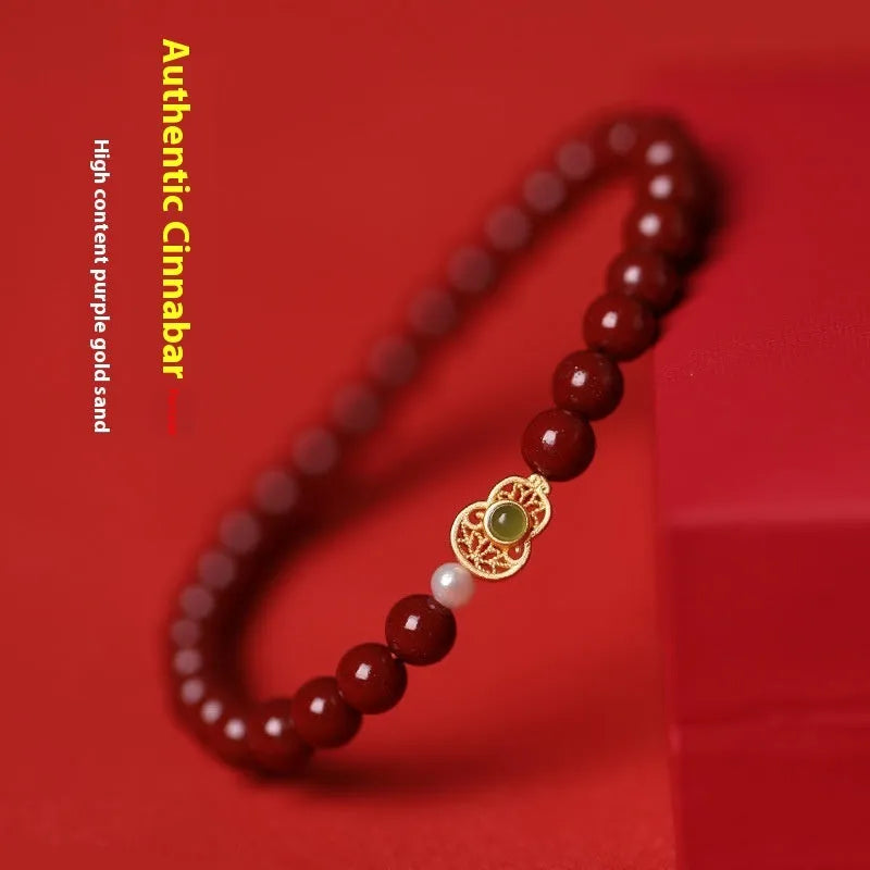 Polished cinnabar bracelet with purple gold sand beads and constellation motif, available in 4mm 5mm 6mm