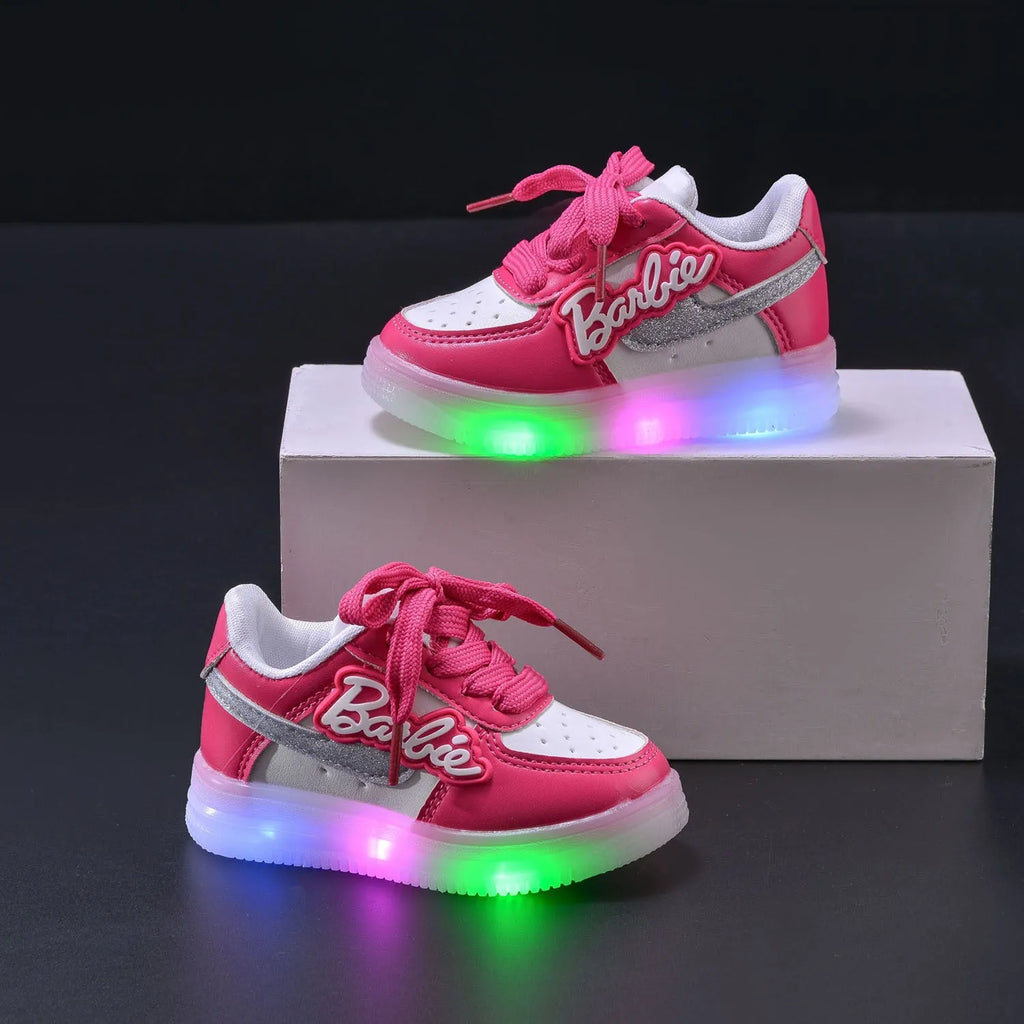 Girls' soft soled board shoes with letter pattern and sequins, black or pink, Velcro fastening, sizes 21-30
