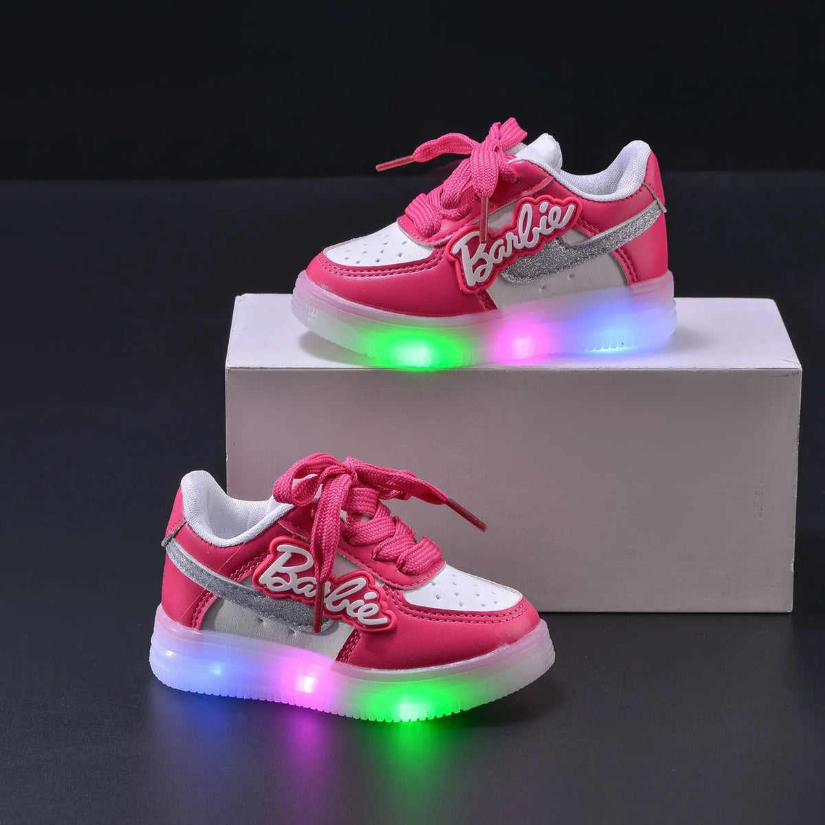 Girls' soft soled board shoes with letter pattern and sequins, black or pink, Velcro fastening, sizes 21-30