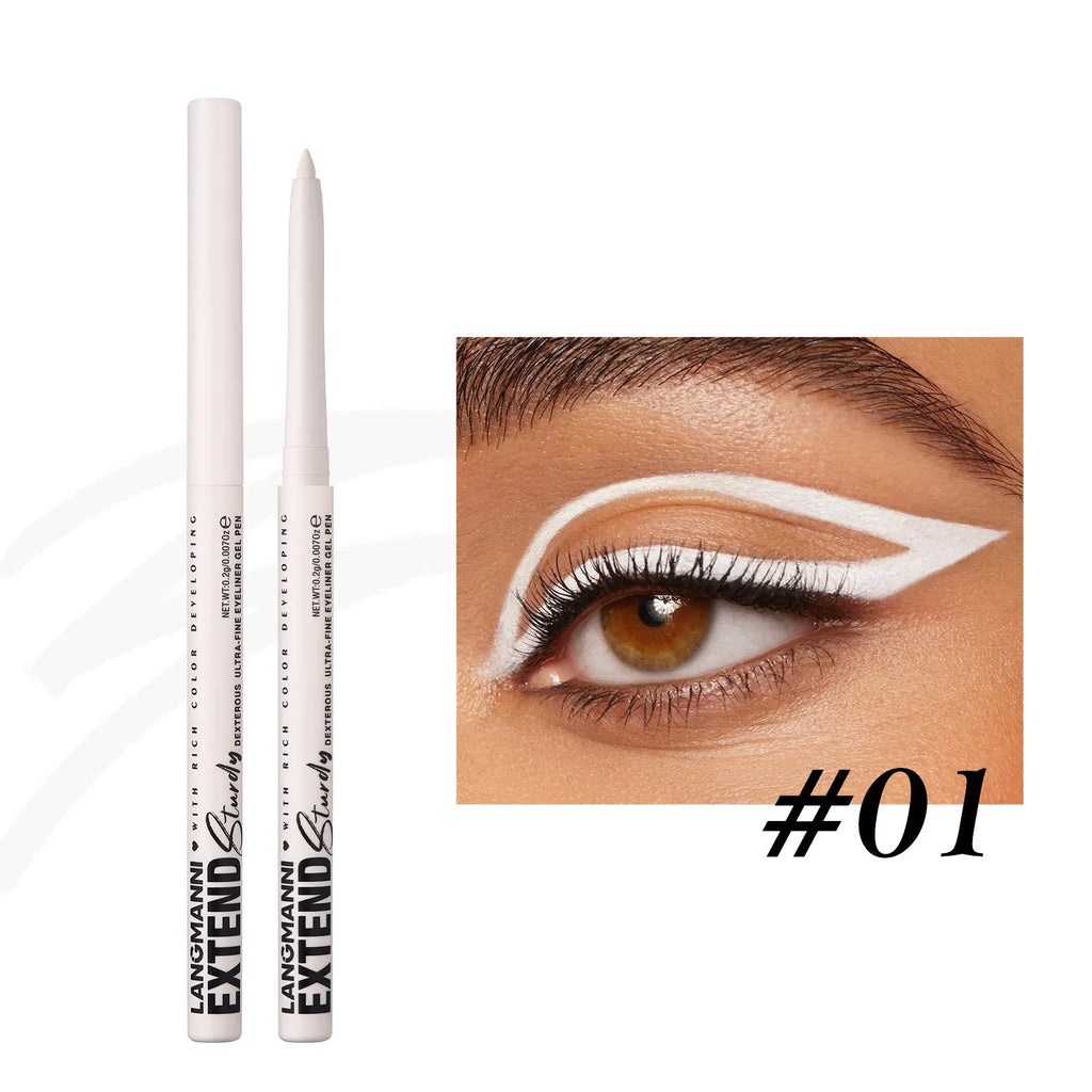 Set of 12 colourful gel glitter eyeliner pencils with vibrant shades on a white background