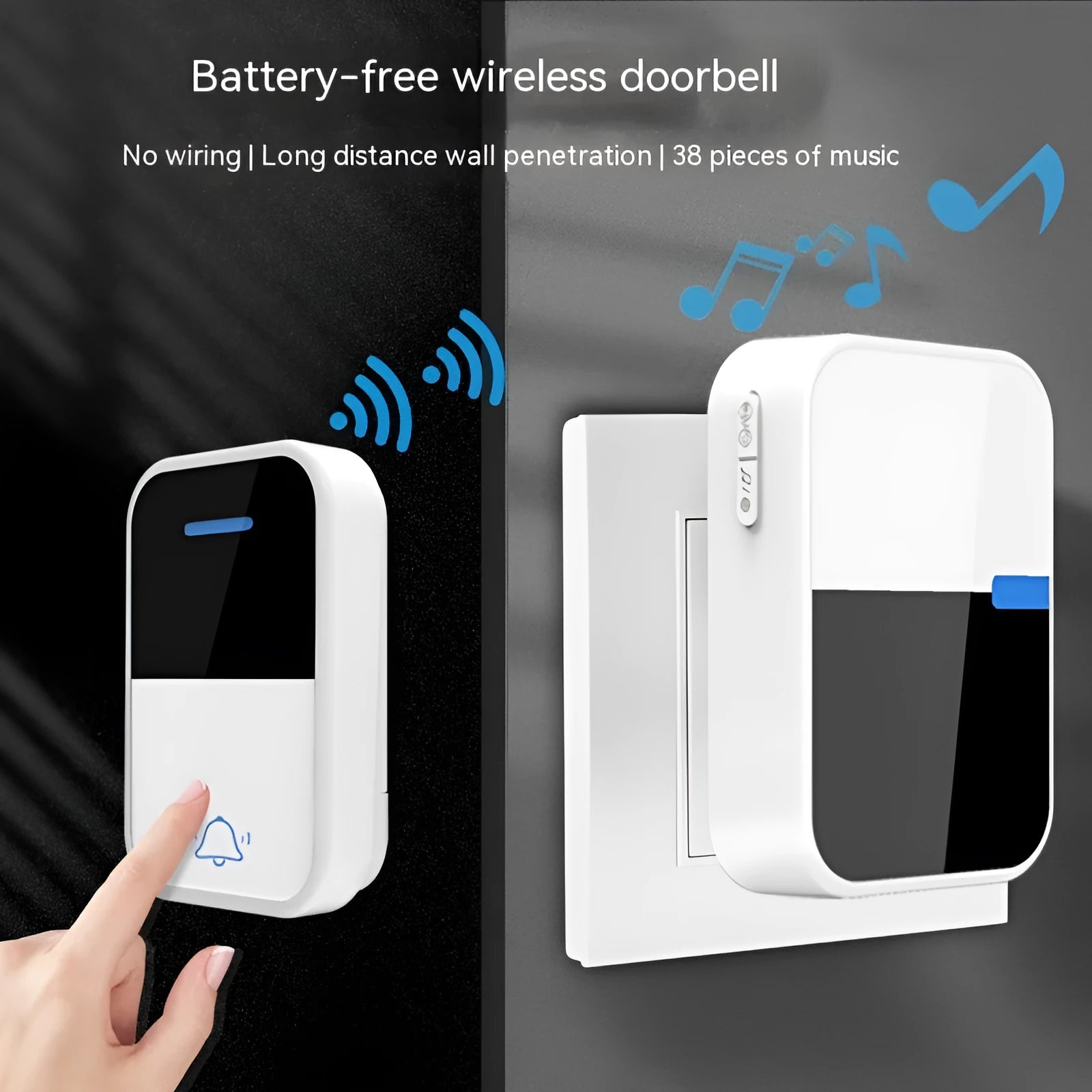White plastic wireless doorbell receiver and transmitter units on a plain background