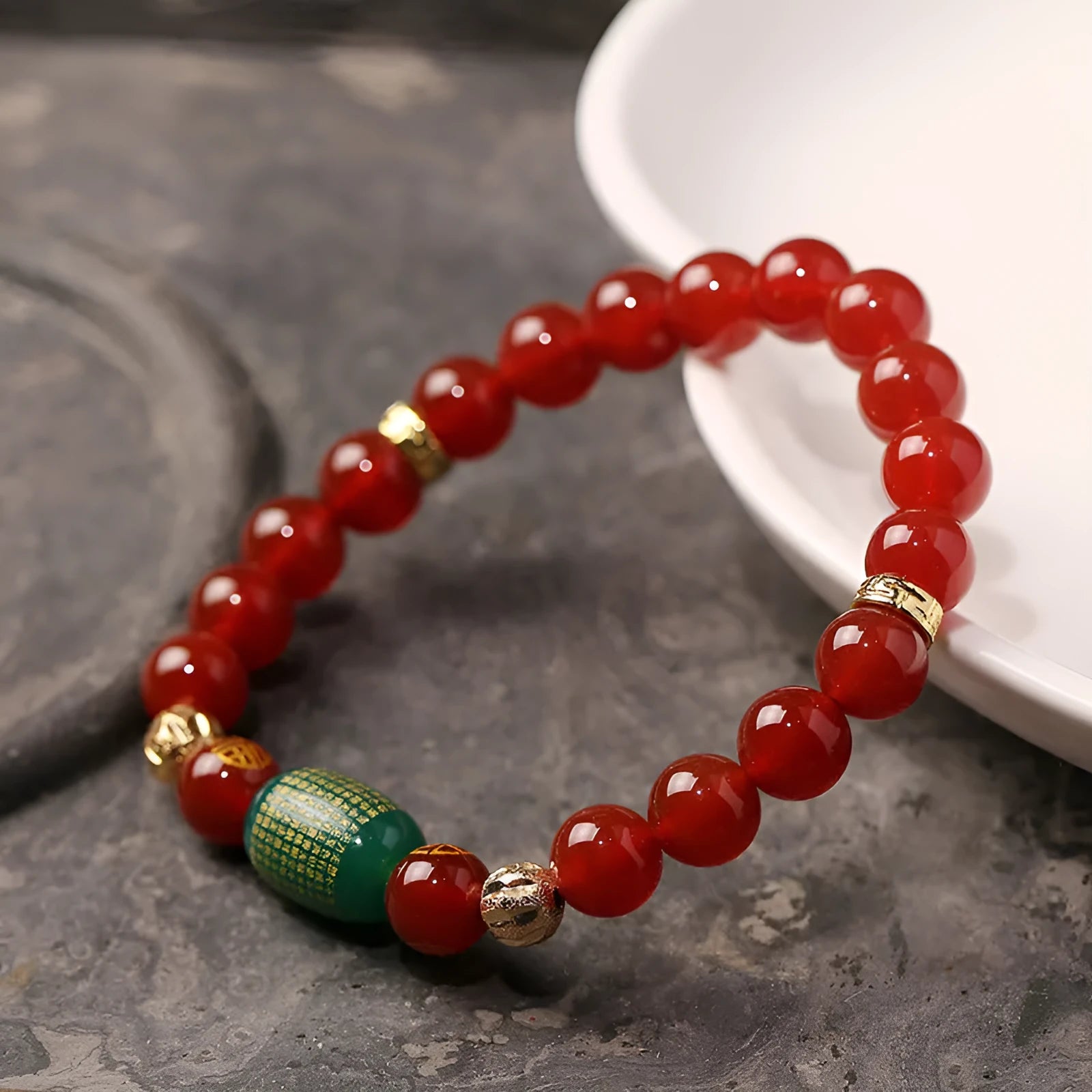 Red agate Guanyin Buddhist prayer bracelet with auspicious patterns in New Chinese Style