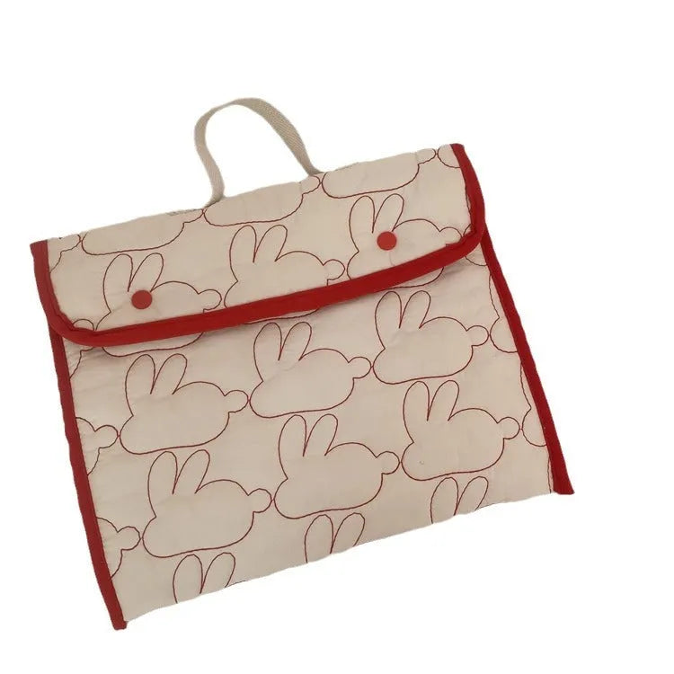 Embroidered rabbit pattern nylon tablet storage bag in black dot colour, portable size for 11 to 14 inch tablets