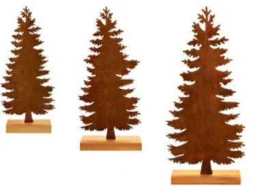 Set of three rustic metal Christmas decorations featuring elk and tree figures