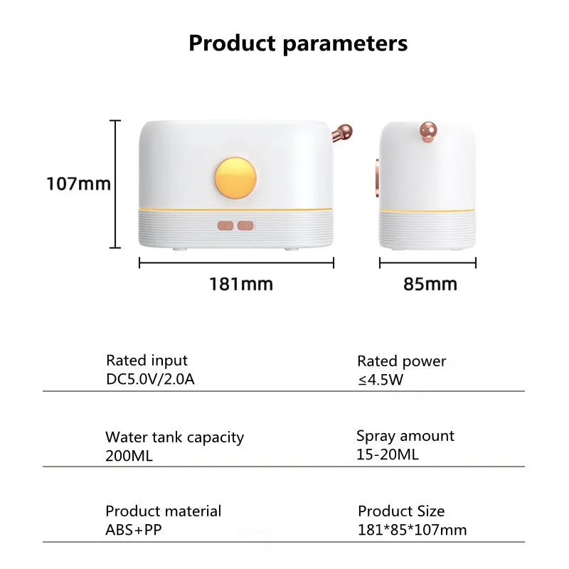 USB-powered desktop humidifier with flame simulation effect and 200ml water tank