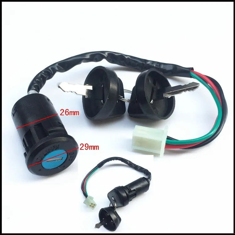 Waterproof electric car door lock with plastic housing, showing electrical terminals.