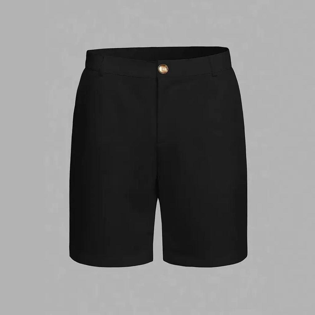 Men's straight leg casual shorts in cotton blend fabric, shown in solid colour options.