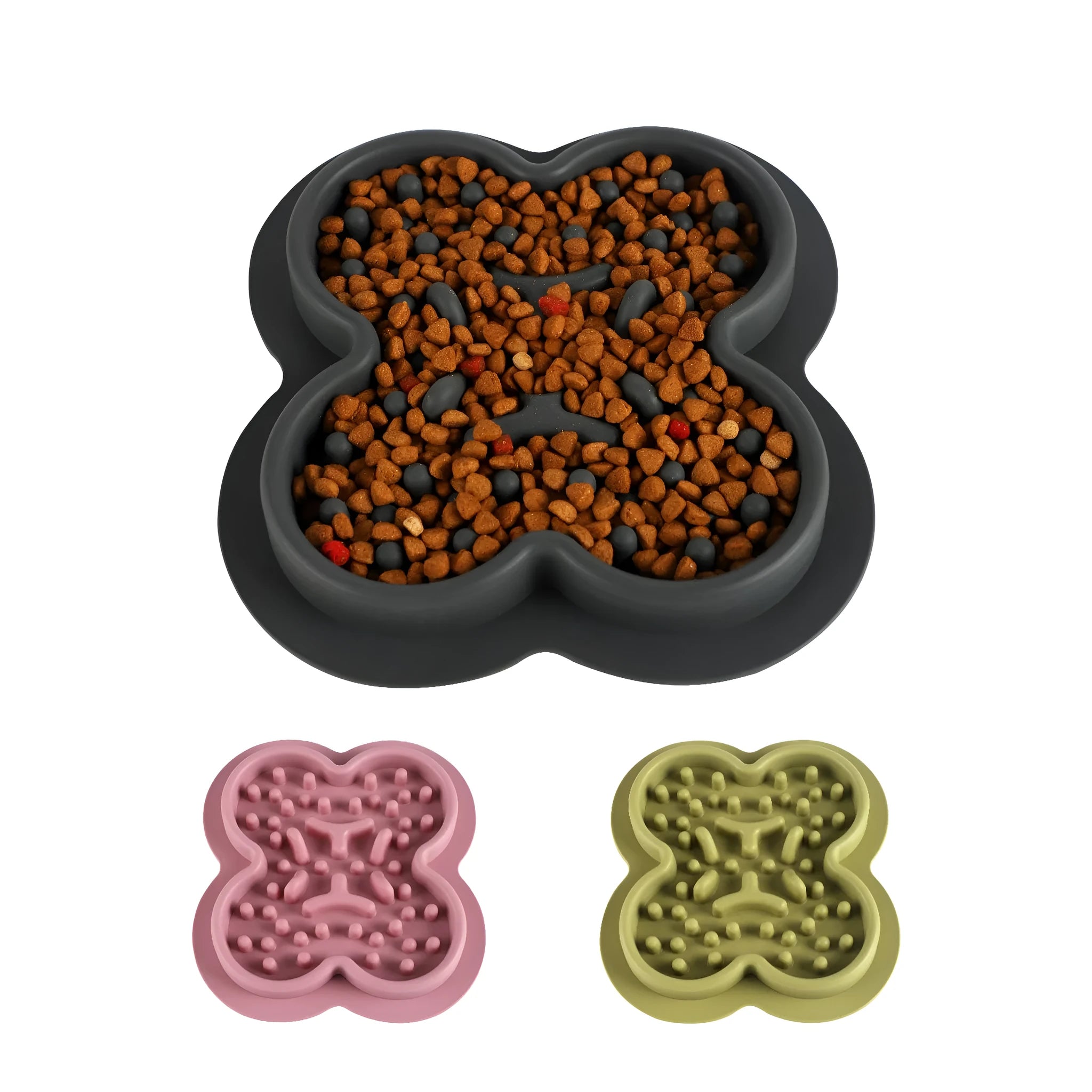 Silicone pet licking pad slow feeder mat with textured surface in assorted colours.