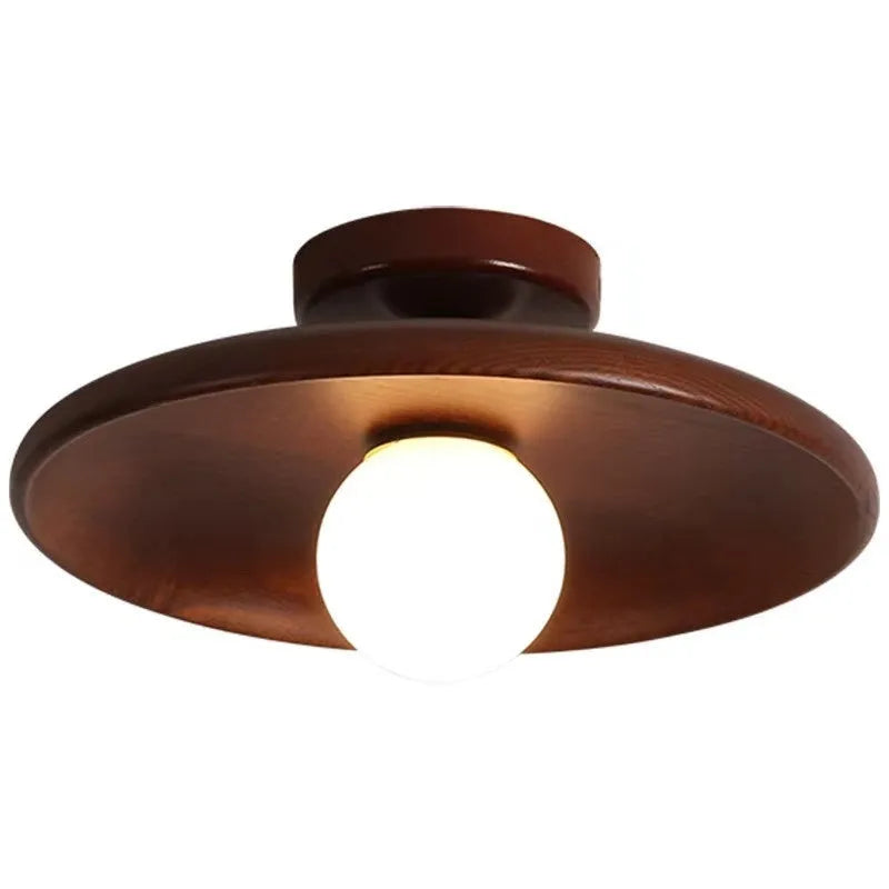 Japanese-style solid wood ceiling lamp for corridor or hallway with warm light, walnut finish