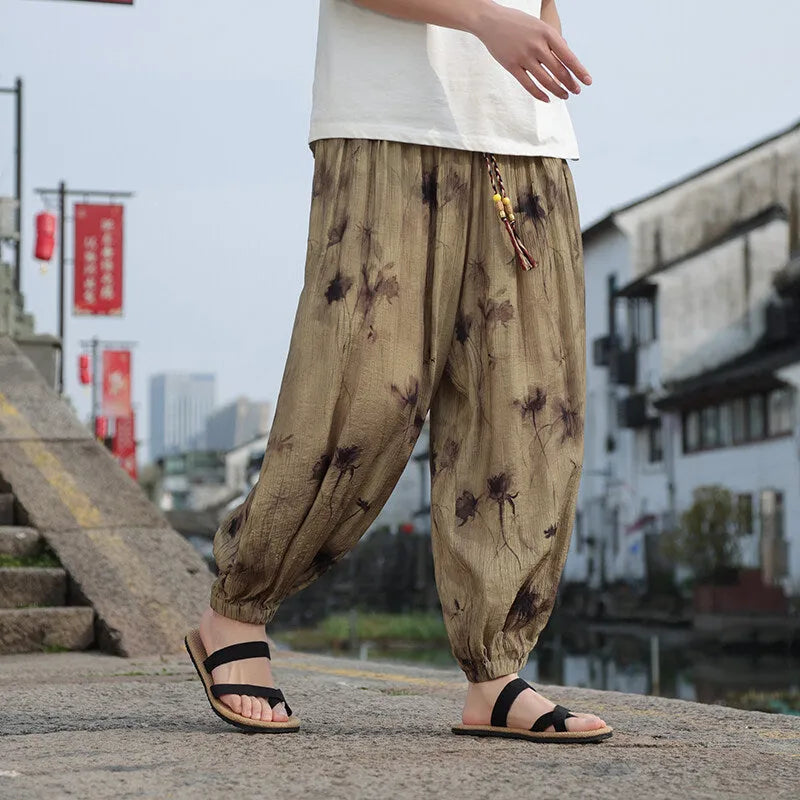 Men's khaki polyester casual trousers, full length, thin breathable fabric with micro elasticity, sizes M to 5XL