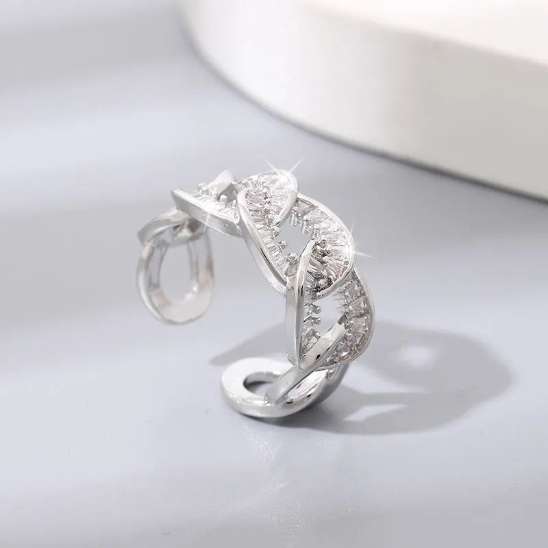 Silver-coloured ethnic ring for women with zircon stone, electroplated copper band, free size