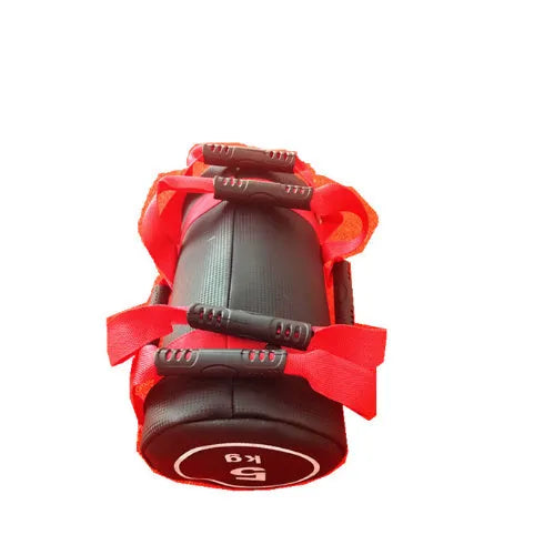 Flat white leather fitness training sandbag with weight options from 5kg to 30kg for gym workouts