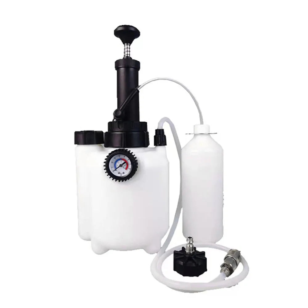 White 3L brake oil tank replacement tool with copper and iron fittings on a compact box.