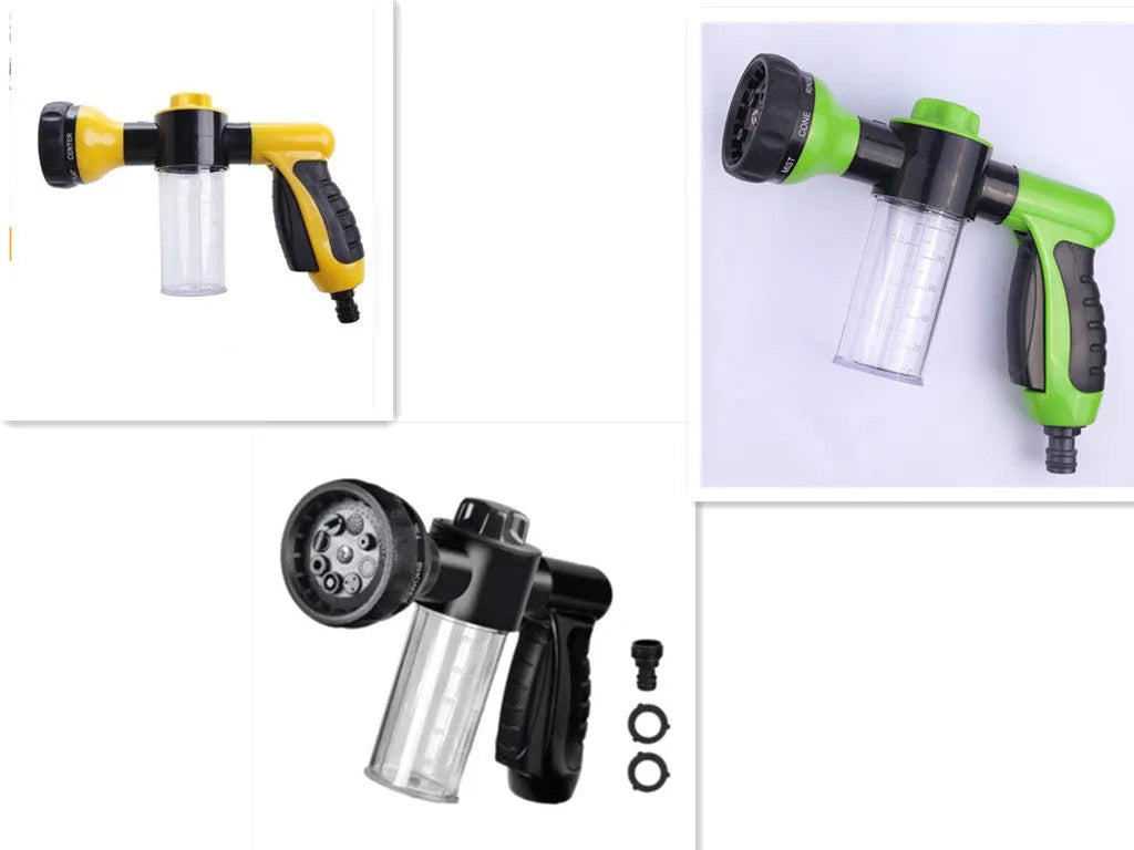 Green high-pressure foam spray gun with adjustable nozzle for car washing and garden watering