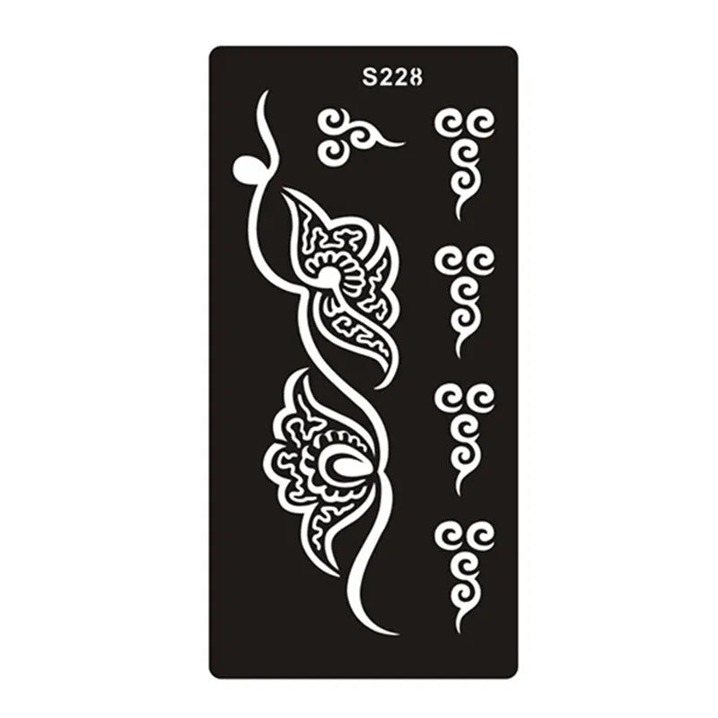 Sheet of hollow geometric pattern temporary tattoo stickers in various colours on water transfer paper.