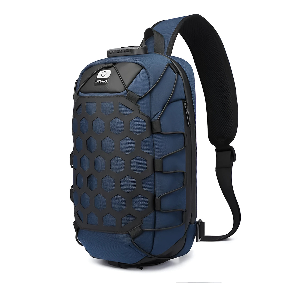 Black Oxford cloth sports chest bag, medium 17x20x35.5cm messenger waist pack with zipper and multi-pocket interior