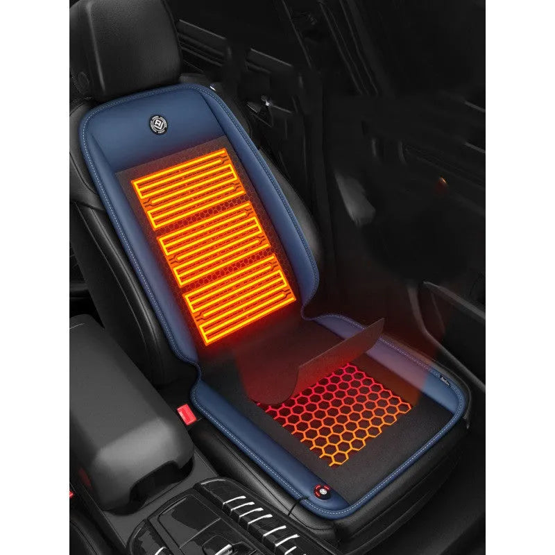Graphene 12V seat heating pad for car in Tech Blue colour with plush surface and memory foam filling
