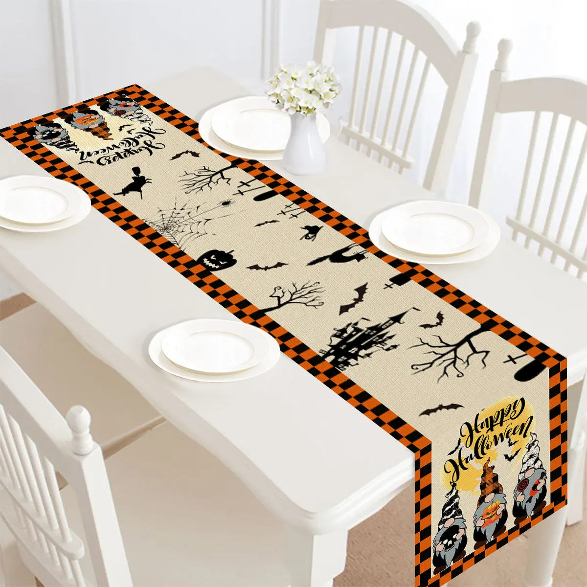 Halloween table runner single-sided bunting polyester linen-look fabric 30x182cm digital print