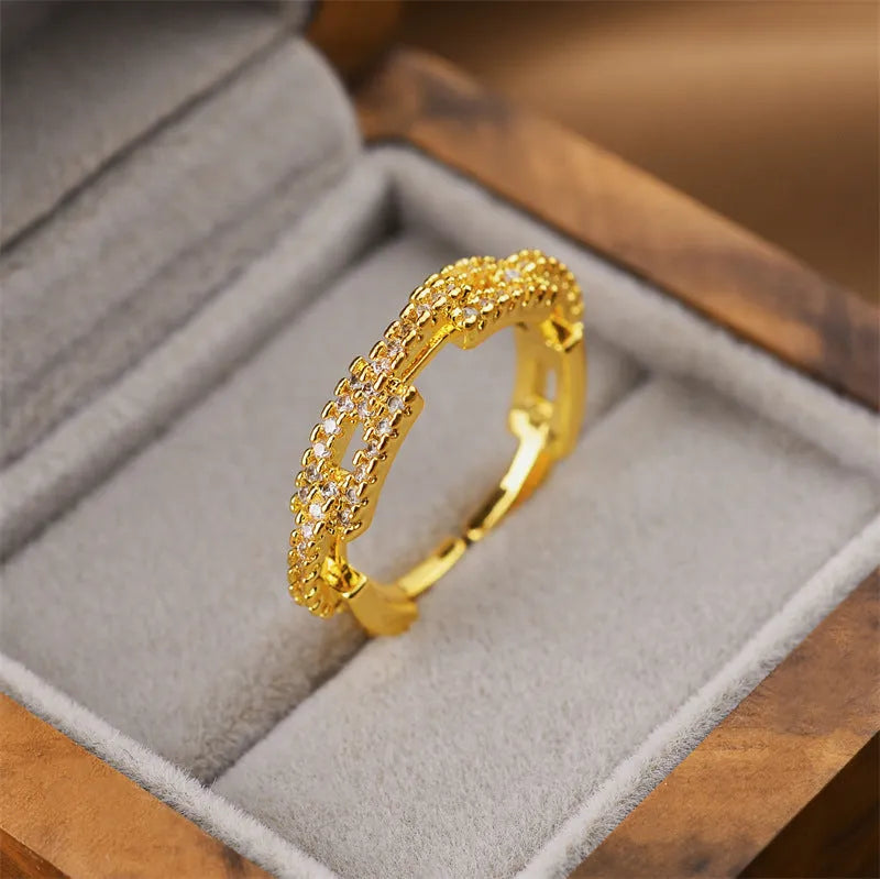 Korean fashion geometric open adjustable ring in gold electroplated copper