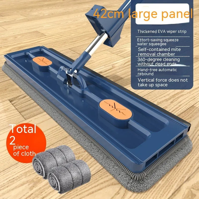 Large flat mop with rotating head and stainless steel handle for cleaning hard floors