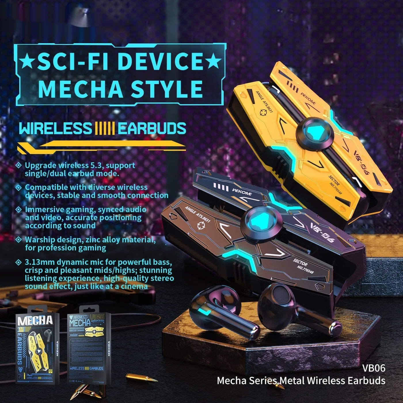 Mech Battleship three-generation alloy Bluetooth headset in tarnish colour, creative design