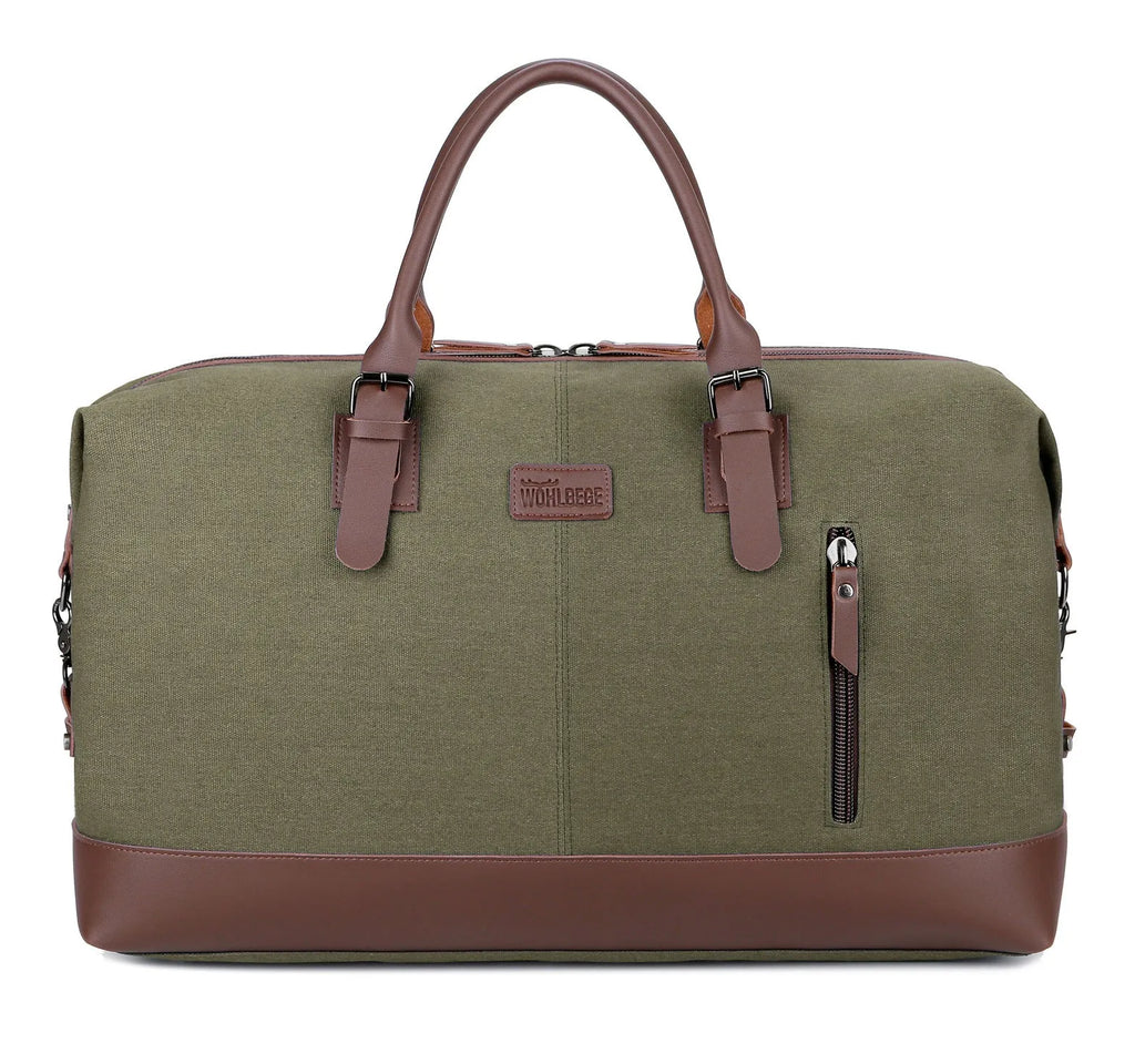Canvas travel bag 56-75L large men's gym holdall 53x35x25cm with zip pockets and single strap in light grey, blue, black, brown or army green.