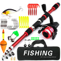 Children's beginner fishing rod set showing pole, reel, and tackle box accessories in blue colour option