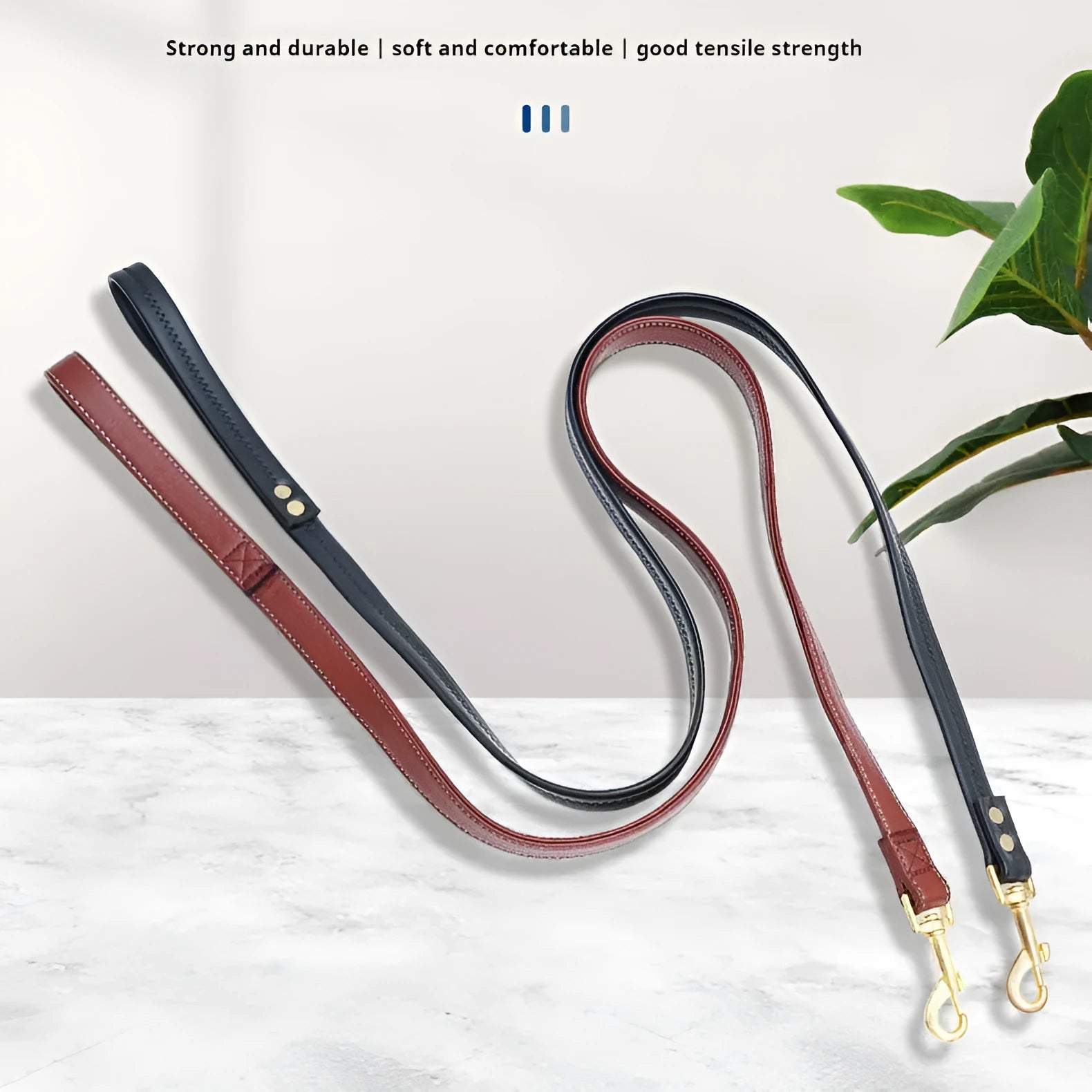Roran black and maroon PU leather dog lead shown in three different lengths on a plain background.